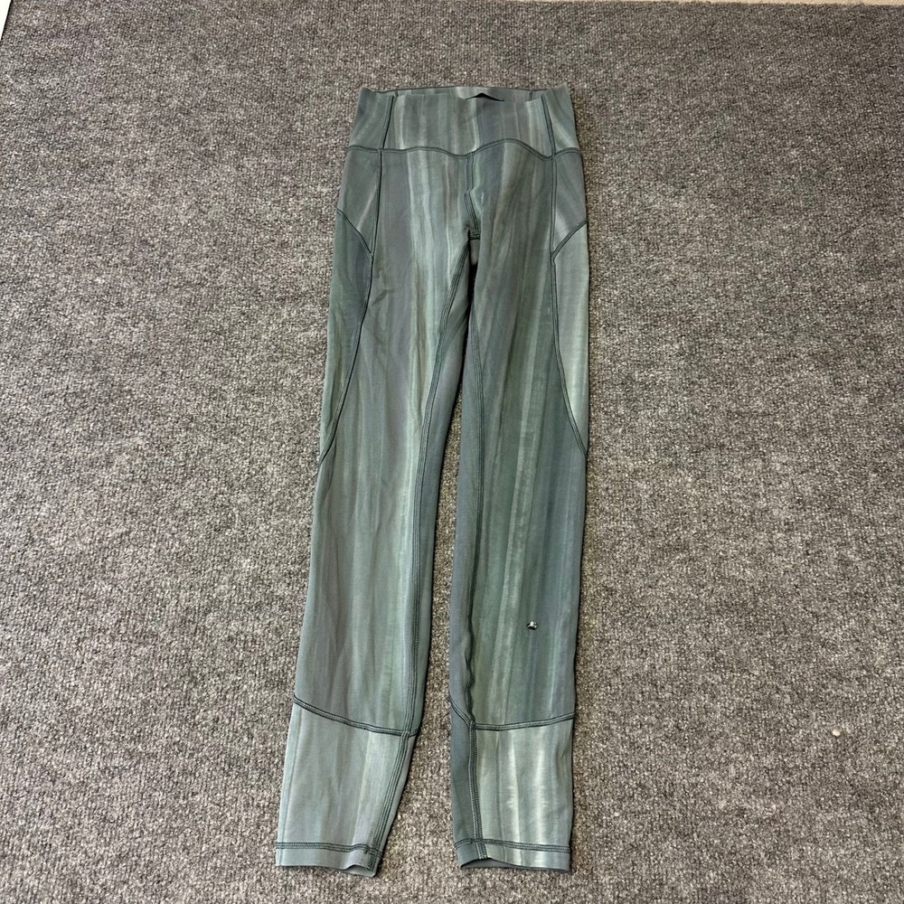 Lululemon Leggings Womens Size 2 Green Grey Vertical Wash High Rise Yoga Tights